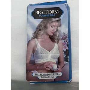 Vintage Bestform Posture Bra Full Figure Lace‎ Built Up Back Support White 36d